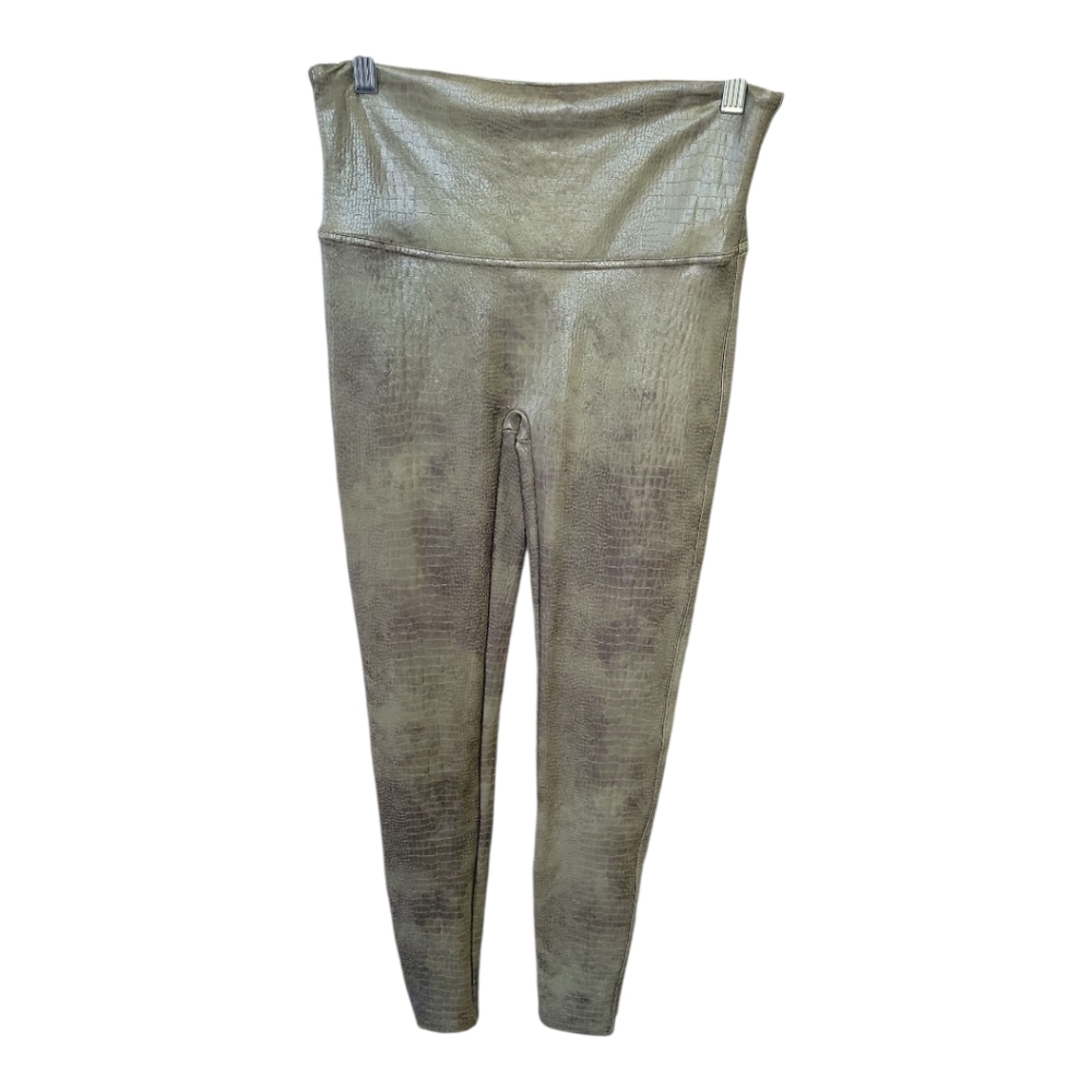 SPANX olive green croc shine faux leather high rise pull-on leggings | Large
